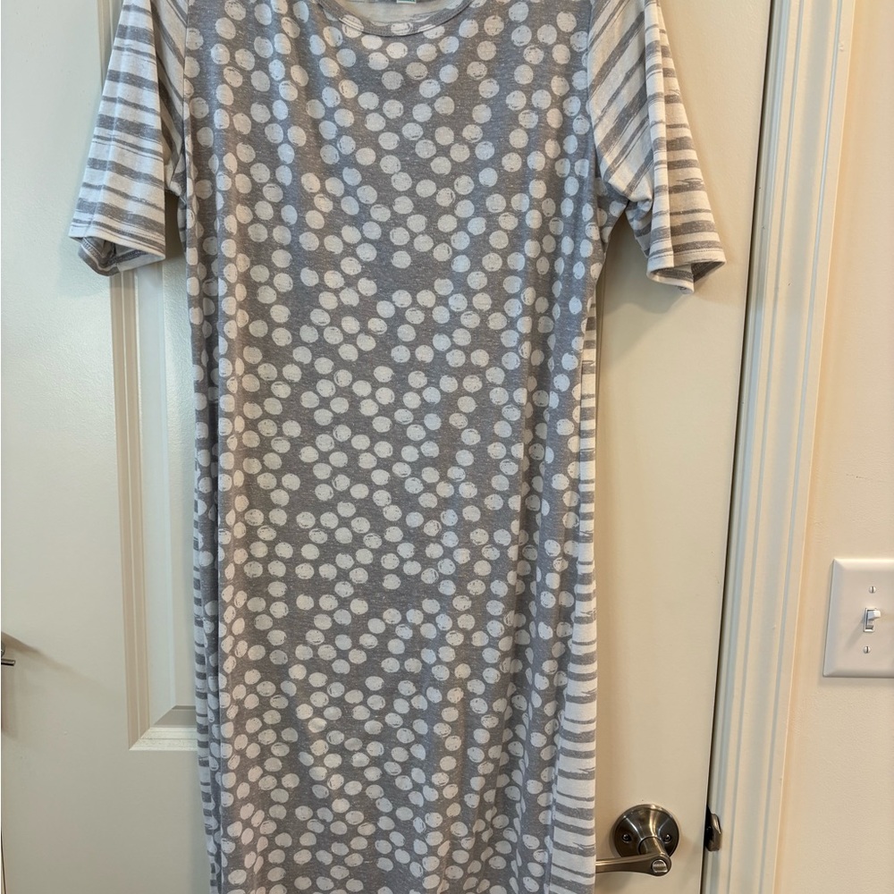 LuLaRoe Gray and White Polka Dot Midi Dress